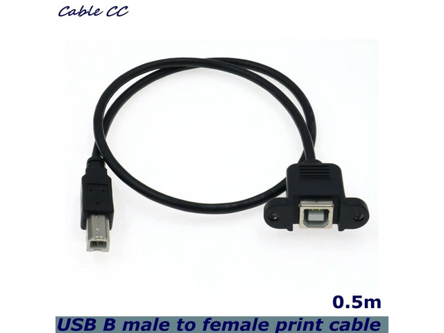 50cm USB 2.0 Type B Male to Type B Female Printer Extension Cable with Panel Mount Screw Holes