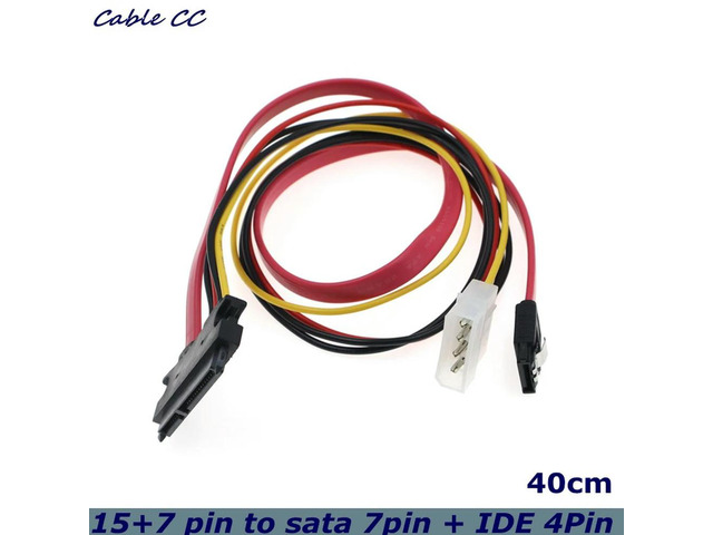 SATA Hard Drive Data Power Combination Cable - 7+15-pin 22-pin Adapter to Molex 4Pin Power + Motherboard SATA Data Cable