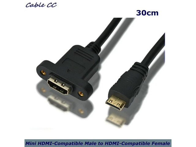30cm Mini HDMI-Compatible Male to HDMI-Compatible Female Extension Connector Screw Lock Panel Mount HD AV Camera Cable