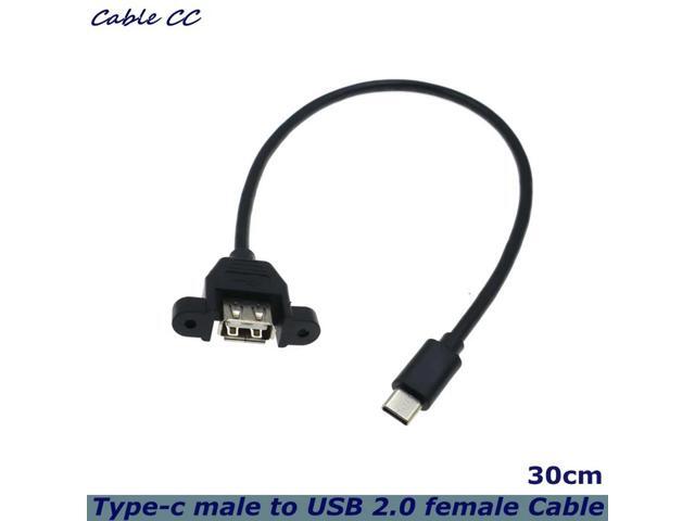 30cm USB 3.1 Type-c Male to USB 2.0 Female with Screw Holes Panel Mount Computer Case Motherboard OTG Extension Cable