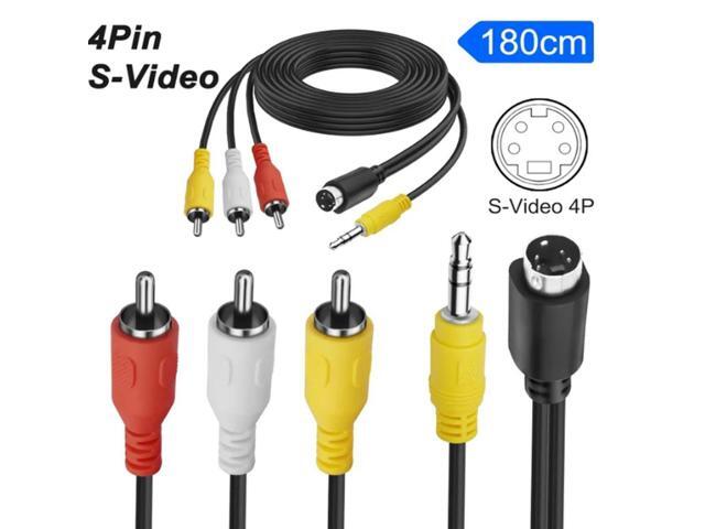 S-Video 4 Pin to 3 RCA AV Composite Cable with 3.5mm TRS Plug, (1/8 inch) TRS Male Stereo Audio Video Cable PC to TV (1.8M)