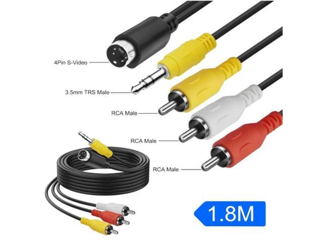 S-Video 4 Pin to 3 RCA AV Composite Cable with 3.5mm TRS Plug, (1/8 inch) TRS Male Stereo Audio Video Cable PC to TV (1.8M)