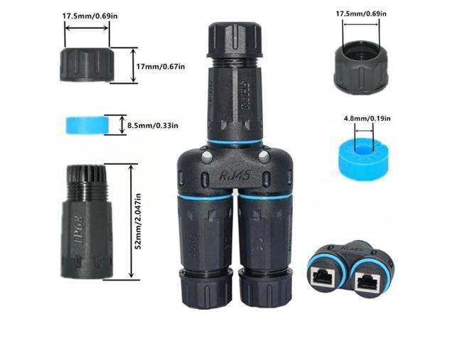 RJ45 Female to Female 1 in 2 Out Splitter Waterproof IP68 Ethernet Outdoor LAN Cable Connector for Cat5/Cat5e/Cat6
