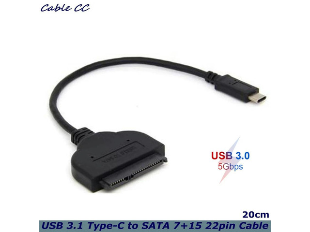 20cm USB 3.1 Type-C to SATA 3.0 Cable USB-C Type C to Serial ATA III 7+15 22Pin Converter for Macbook Phone 2.5' HDD SSD