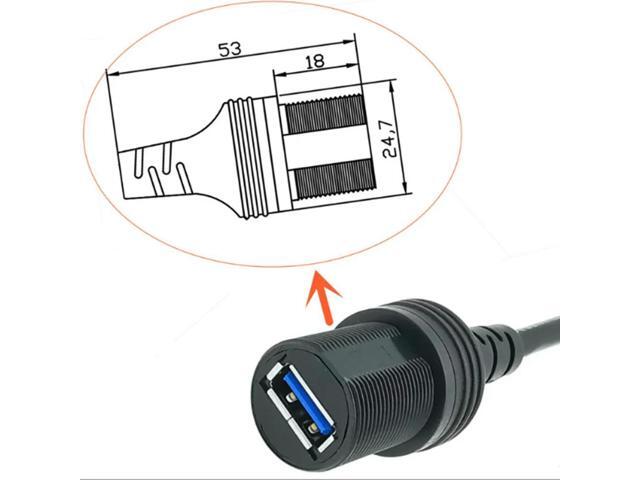 USB Flush Mount Cable, Round Single Port USB 3.0 Panel Flush Mount Extension Cable with Buckle for Car Truck Boat Motorcycle
