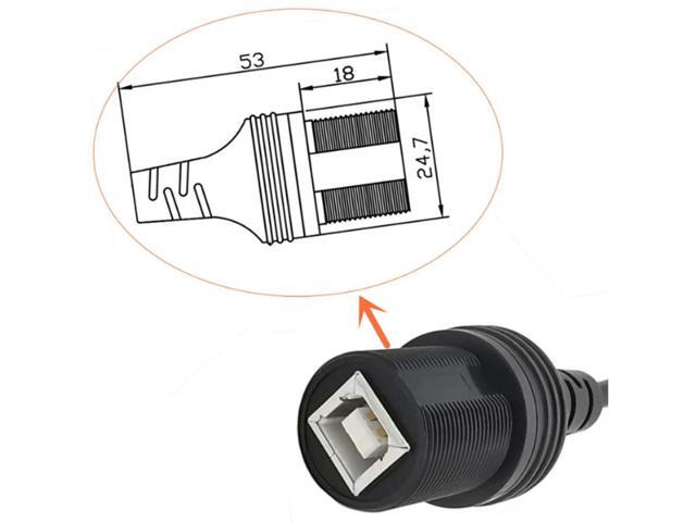 30Cm USB 2.0 B IP67 printing waterproof cable, USB B male to B female panel mounting waterproof connector extension cable