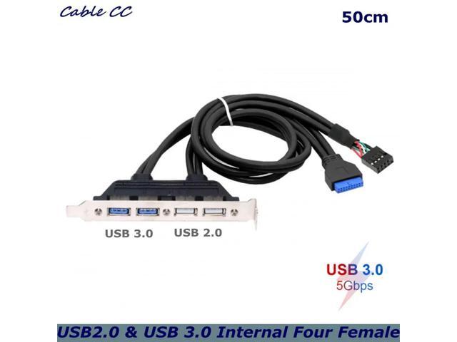 0.5m USB2.0 & USB 3.0 Internal Four 4 Female Mount Panel to 9pin 19pin 20pin Motherboard Baffle Cable with PCI Bracket 50cm