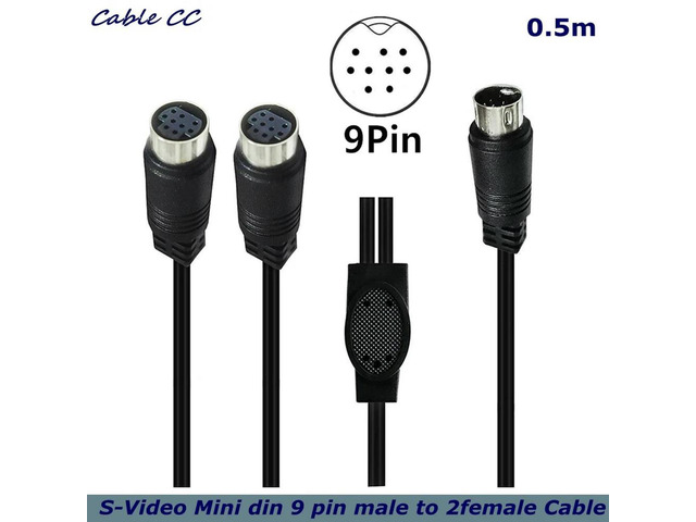 0.5m S-video Mini DIN 9pin Splitter male to 2 femaleY Adapter Cable, for DVR/PVR, DVD Audio/Video Set-top Box Cable