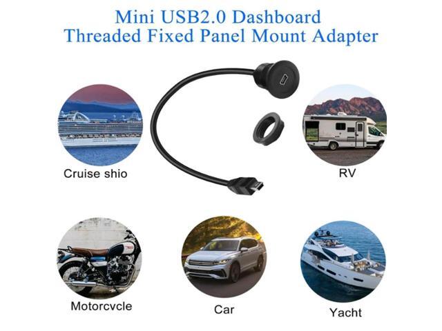 Mini USB Male to Female Threaded Fixed Mount Data Connector Cable 480Mbps 5V 2A, Mount Car RV Boat Dashboard Desktop, 30cm