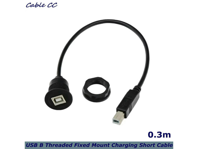 For Printer, 30cm/11.8inUSB B Threaded Fixed Mount Printer Short Cable Adapter USB Type B 2.0 Male to Female 480Mbps,