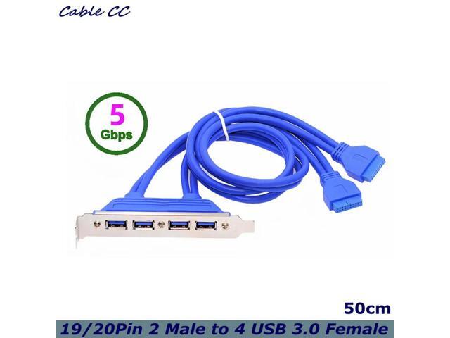 50cm Front Panel Header 2 19/20Pin to 4 USB 3.0 Female Chassis Back Panel Port Extension Cable with 12cm PCI-E Slot Bracket