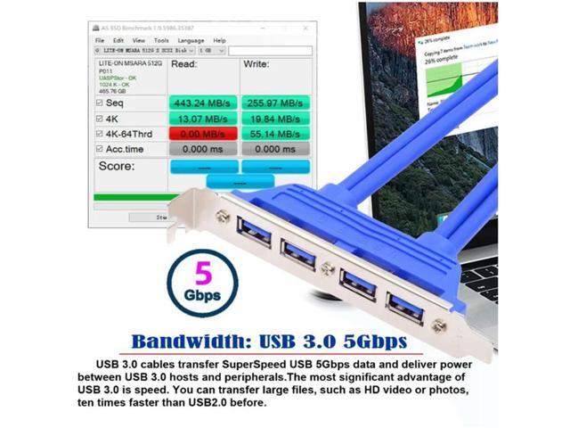 50cm Front Panel Header 2 19/20Pin to 4 USB 3.0 Female Chassis Back Panel Port Extension Cable with 12cm PCI-E Slot Bracket