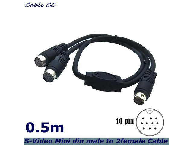 S-Video Mini DIN 10Pin Y male to 2 female Adapter audio input cable For TV, monitor, projector, audio and video receiver, etc.