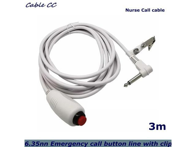 Replacement Nurse Call Cord, Red Button Momentary Call Cable for Nurse Station, 6.35mm Plug, 10 Feet (White)