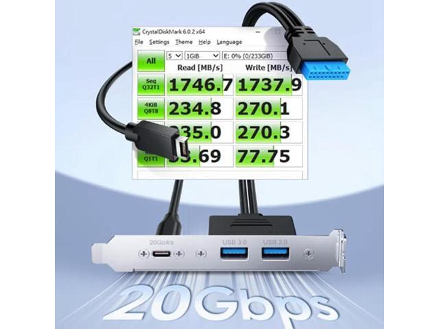 USB-C and USB to USB3.2 Type-E Key-A 20-Pin and 19-Pin 2 USB3.0 Female Connectors with PCIe Bracket[G-AD-ETC2A-20G]