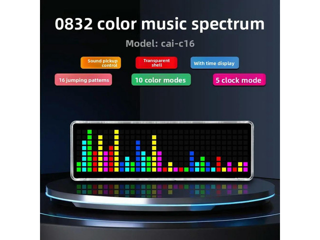 Colorful LED Music Spectrum Full-Color Music Rhythm Light Transparent Shell Electronic Clock Sound PickupAtmosphere Dazzling RGB