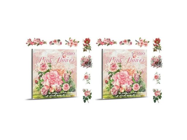 2X Flower Sticker, Scrapbooking Supplies For Adult Junk Journal 50 Sheets, Transparent Stickers And Material Paper Pink