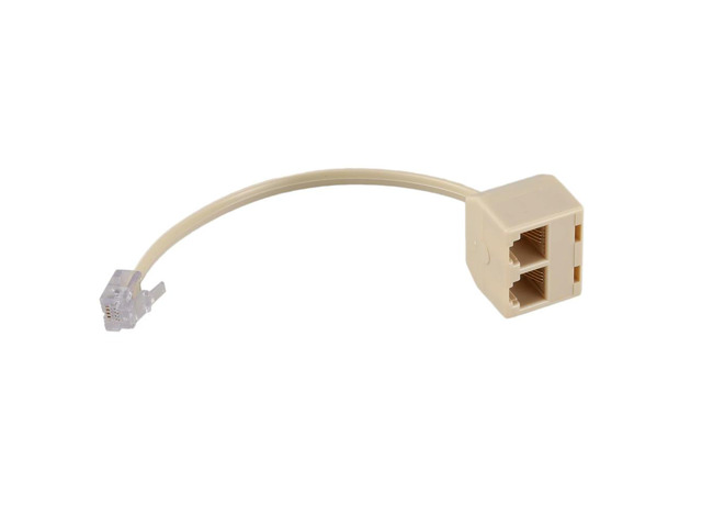 RJ11 6P4C 2 Way Outlet Telephone Jack Line Splitter Adapter Beige