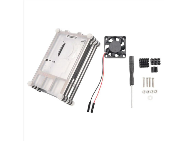 Acrylic Transparent / Clear & Black Case Cover for 4 Model B, with Cooling Fan for 4B