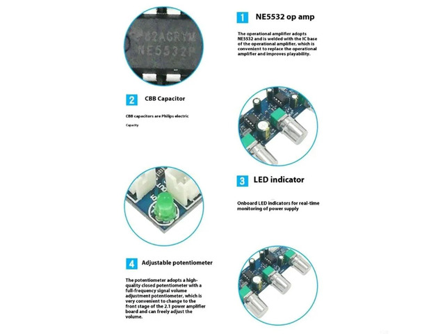 NE5532 2.1 Channel Low Pass Filter Module for Subwoofer Systems 45BD,HiFi Audio Preamp Board with Crossover, Boost
