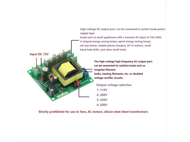 150W DC-AC Converter Booster Module 12V to 110V 200V 220V 280V 150W Inverter Boost Board Transformer Module