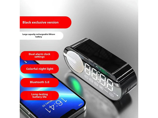 G30 Mirror Clock Bluetooth Speaker USB LED FM Colorful Atmosphere Light Heavy Speaker Black