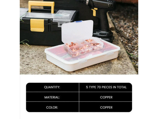 Open Copper Ring Lug Terminals Wire Crimp Connector Assortment Kit OT 10A 20A 30A 40A 50A (Pack of 70)