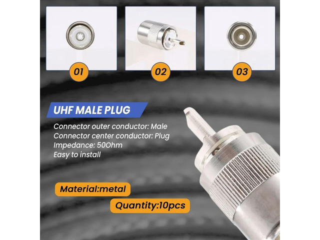10pcs Connector UHF male PL259 plug solder RG8 RG213 LMR400 7D- cable silver