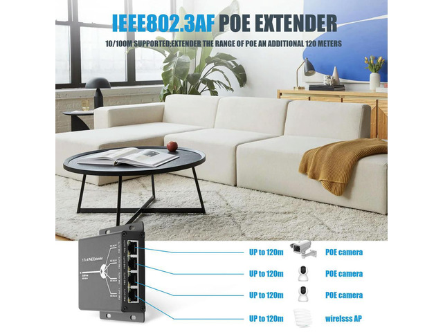 4 Port IEEE802.3Af PoE Extender for IP Camera Extend 120M Transmission Distance with 10/100Mbps LAN Ports 4 POE Extender