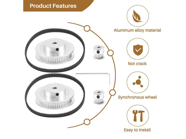 2 Sets of 2GT Timing Wheels 20 & 60 Teeth 5mm Bore Aluminum Timing Pulley 2 Piece Set Length 200mm Width 6mm Belt