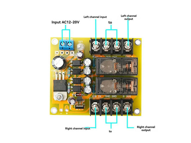 Audio Speaker Protection Board Dual Channel 16A Contact Relay Isolation Power-Off Protector for Home Theater Speaker