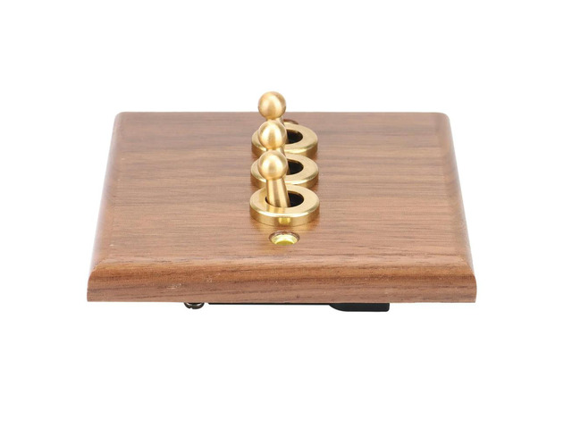 Retro American Industrial Style Light Switch Socket, Solid Wood Brass Toggle Switch Plate(3 Open)