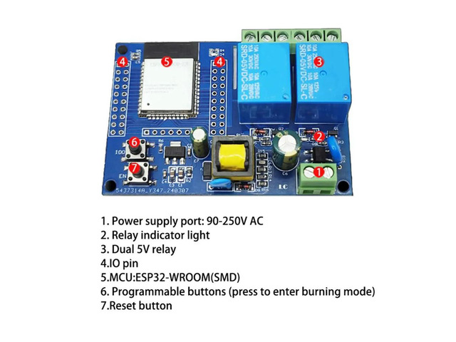-32E AC220V BLE Dual Channel Relay Module Development Board Home IoT Control Switch