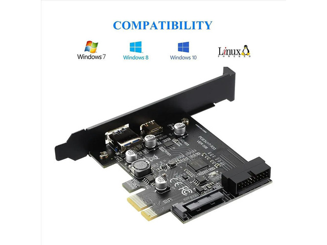 PCI-E 1X To USB 3.2 Gen1 USB3.2 Type-C Front Adapter Card 2 Ports (Type C+ Type A) Expansion Card
