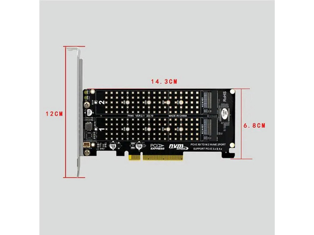 PCI-E X8 Double Disk Card NVME M.2 M KEY SSD Expansion Adapter Extended Dual NVME PCI-E X8 Split Card