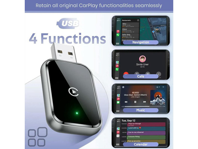 CarPlay Adapter for, Convert Wired to, Mini Size, USB & USB-C, No Delay