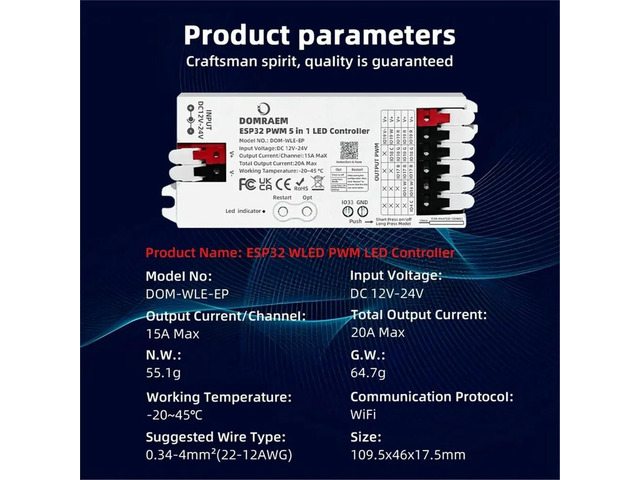 WLED Controller PWM for Analog LED Strip for 2/3/4/5/6 Wires, White CCT RGB RGBWCCT for for