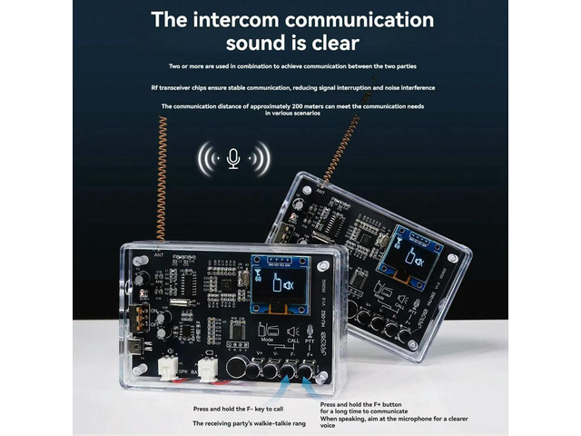 2set Walkie-Talkie FM Radio DIY Electronic Kit 409.85MHz Adjustable Frequency 87-108MHz OLED Display DIY Soldering Kit