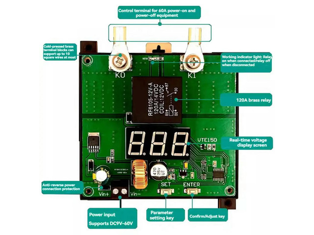 12V/24V/48V High-Power Car Undervoltage Protector, RV Car Monitoring Low Voltage Controller