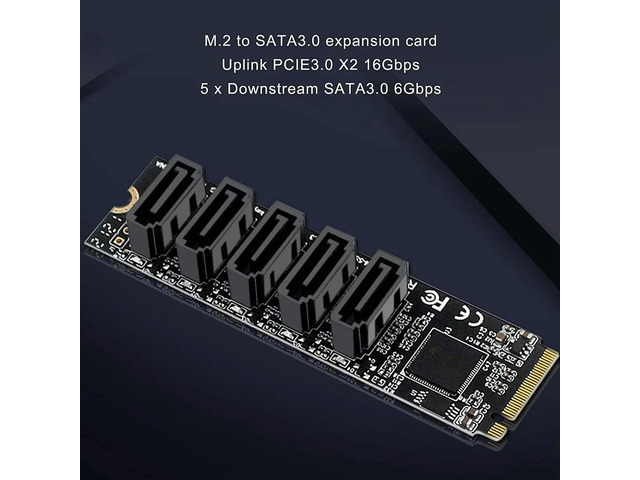 M.2 to Sata3.0 Adapter Card M.2 PCIE 16Gbps Sata 6G 5 Port Hard Drive Extension Hard Drive Converter Card JMB585 Chip