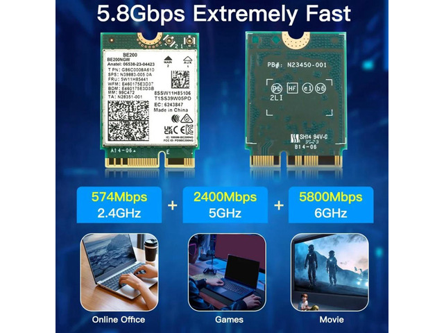 7 for BE200 Network Card BT5.4 Card BE200NGW 2.4/5/6GHz 5.8 Gbps M.2 Adapter for PC Laptop