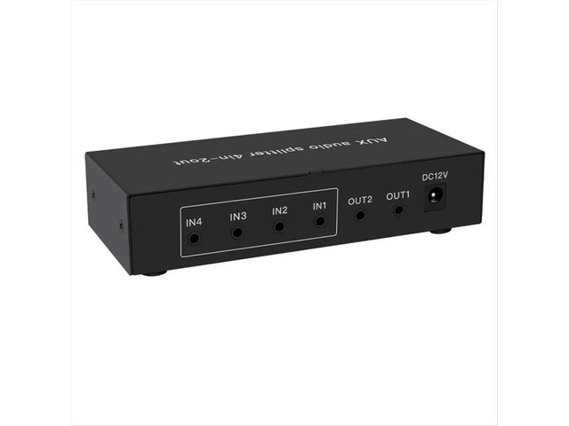 4 in 2 Out 3.5mm AUX Audio Switch Mixer Splitter Stereo High Fidelity with Op Amp Volume Adjustment,No Switching EU PLUG