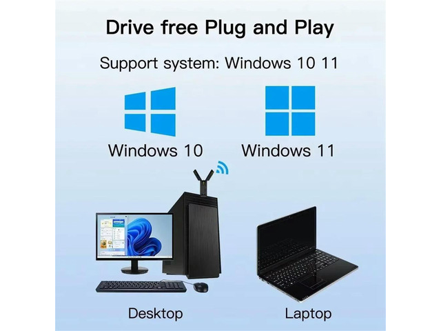 7 6500Mbps USB Adapter BE6500 2.4G & 5.8G & 6GHz Network Card 802.11be Free-Drive Adapter for Win 10/11