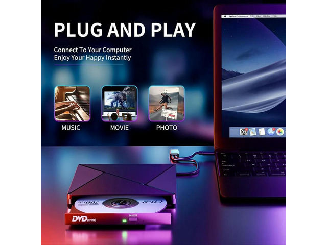 External CD/DVD Drive,DVD Reader Writer ROM Drive,CD Burner External Disk Drive for Laptop Desktop,