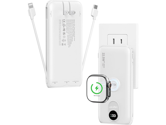 Portable Charger, 10000mAh 22.5W Power Bank Fast Charging with Built in Cable & Wall Plug, Portable Phone Charger with Led Display, Travel...