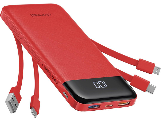 Charmast Portable Charger with Built in Cables, Power Bank with Cords Wires, Slim 10000mAh Travel Battery Pack 6 Outputs 3 Inputs 3A Fast Charging...