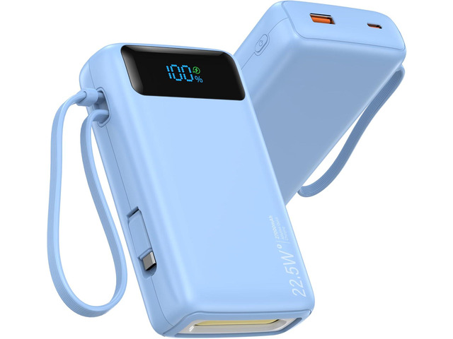 Portable Charger, 27000mAh 22.5W Fast Charging Power Bank with Built-in Cable, USB C Battery Pack with LED Display & Flash Light, Travel Essential...