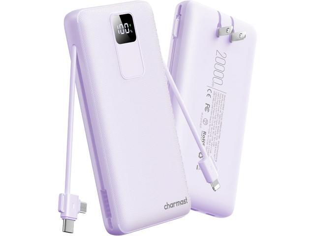 charmast 20000mAh Portable Charger with Built-in Cables & Wall Plug, 20W USB C Power Bank, Fast Charging Battery Pack Travel Essentials Compatible...