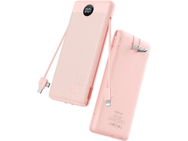 VRURC Portable Charger Power Bank - 10000mAh Fast Charging 22.5W PD 20W Portable Charger with Built in Cables, Portable Charger with Cords External...