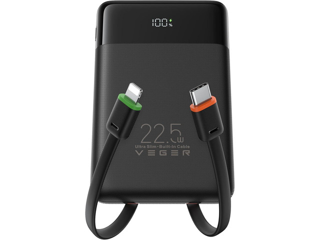 VEGER Portable Charger, Ultra Slim 22.5W Fast Charging with Built in Cable, Flight-Safe 10000mAh USB C Power Bank Battery Pack, Travel Essential...